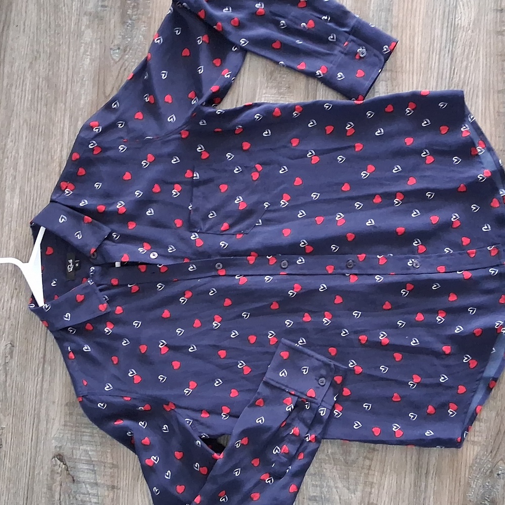 Rails 100% Silk Heart Patterned Blouse Size XS